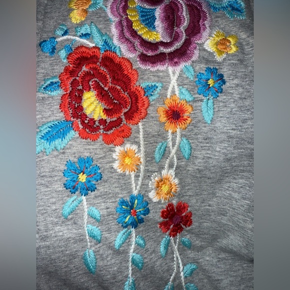 JWLA JOHNNY WAS Light Heather Gray Embroidered Floral Sleeve Zip Up Hoodie Small - Picture 12 of 12